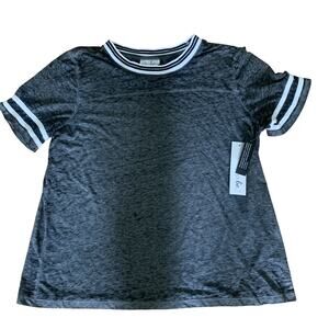 NWT JUST BE WOMEN'S BLACK/GRAY/WHITE BURNOUT TEE‎ WITH JERSEY STRIPES SIZE 2X